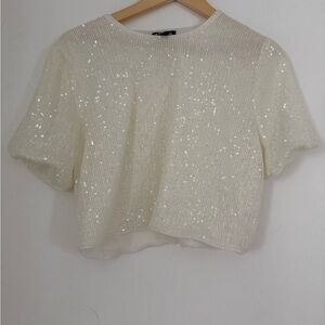 Express Ivory Sequin Crop Top